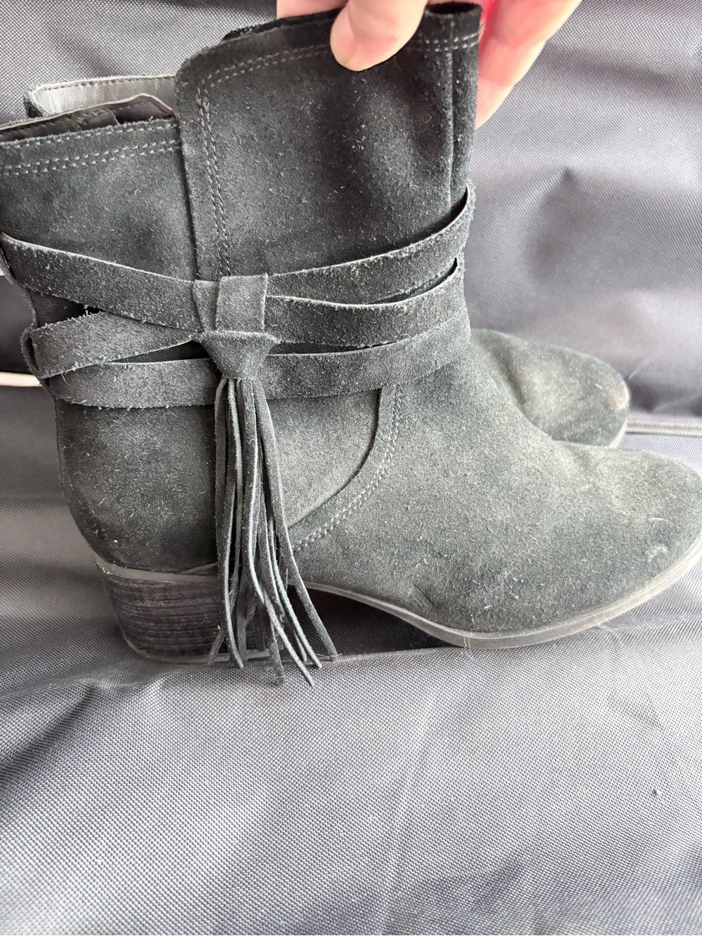 Koolaburra Black Suede Tassel Wrap Ankle Boots